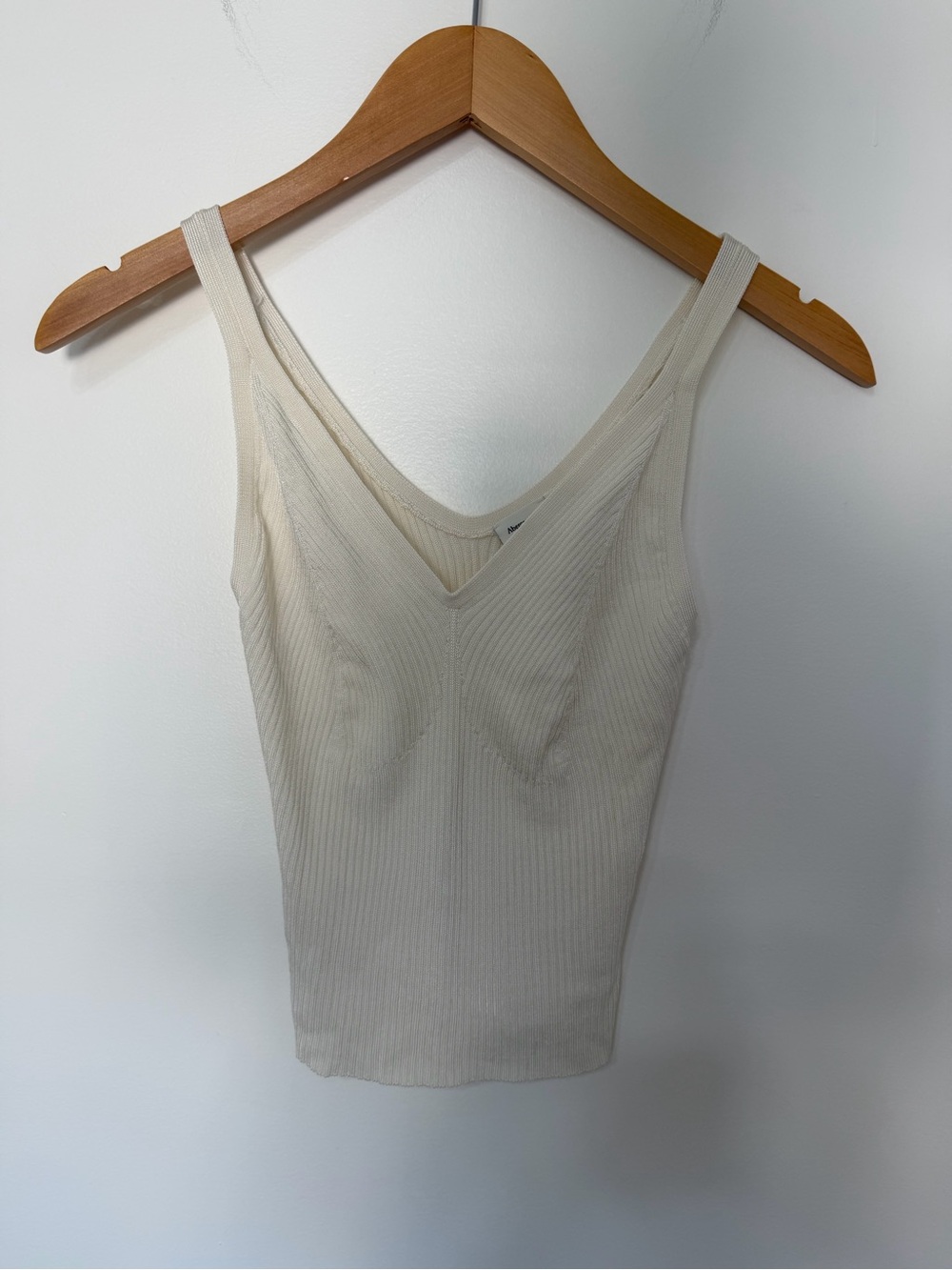 Abercrombie & Fitch Cream Ribbed V Neck Knit Tank Top S Y2K Minimalist Fitted